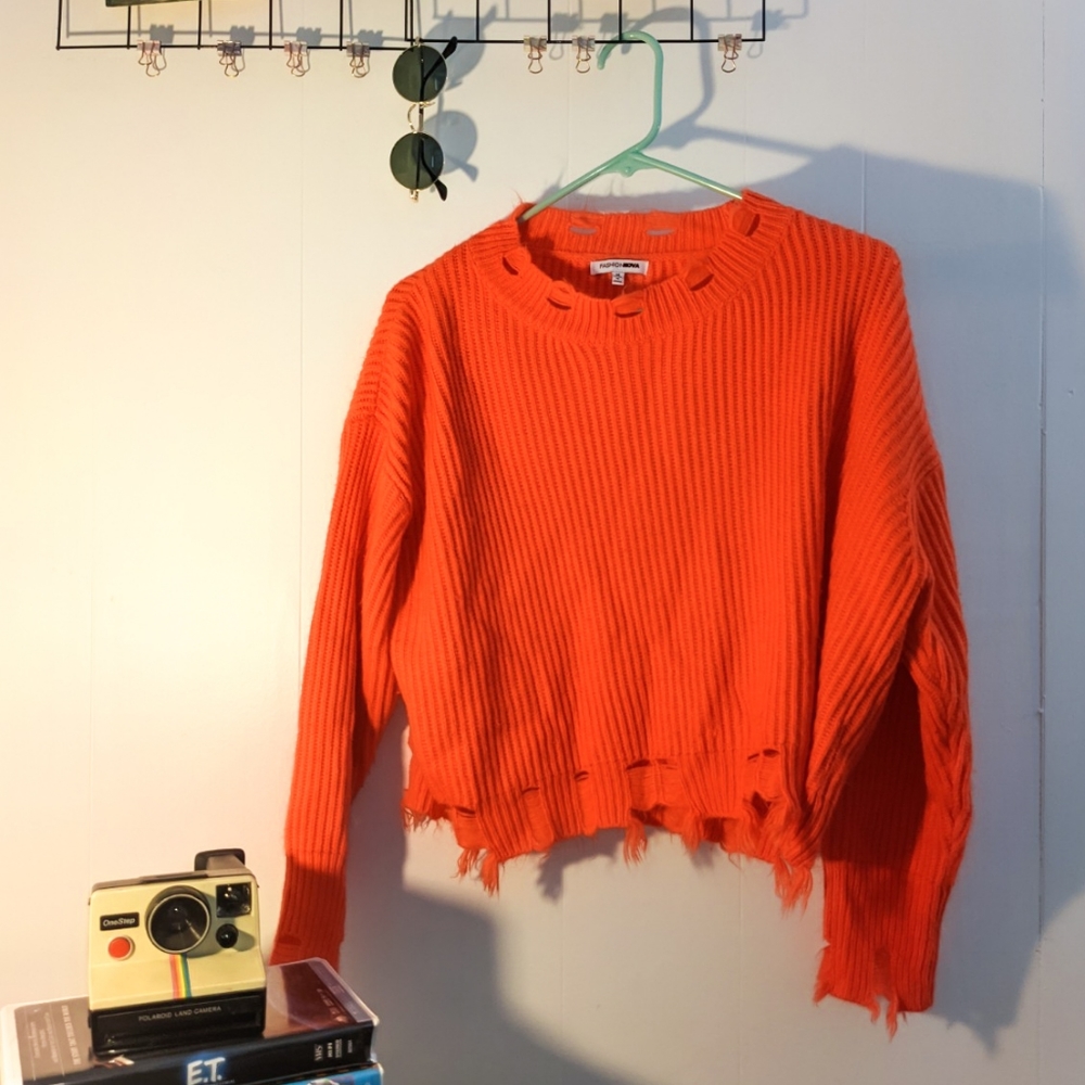 Funky Neon Orange Grunge Sweater - Medium